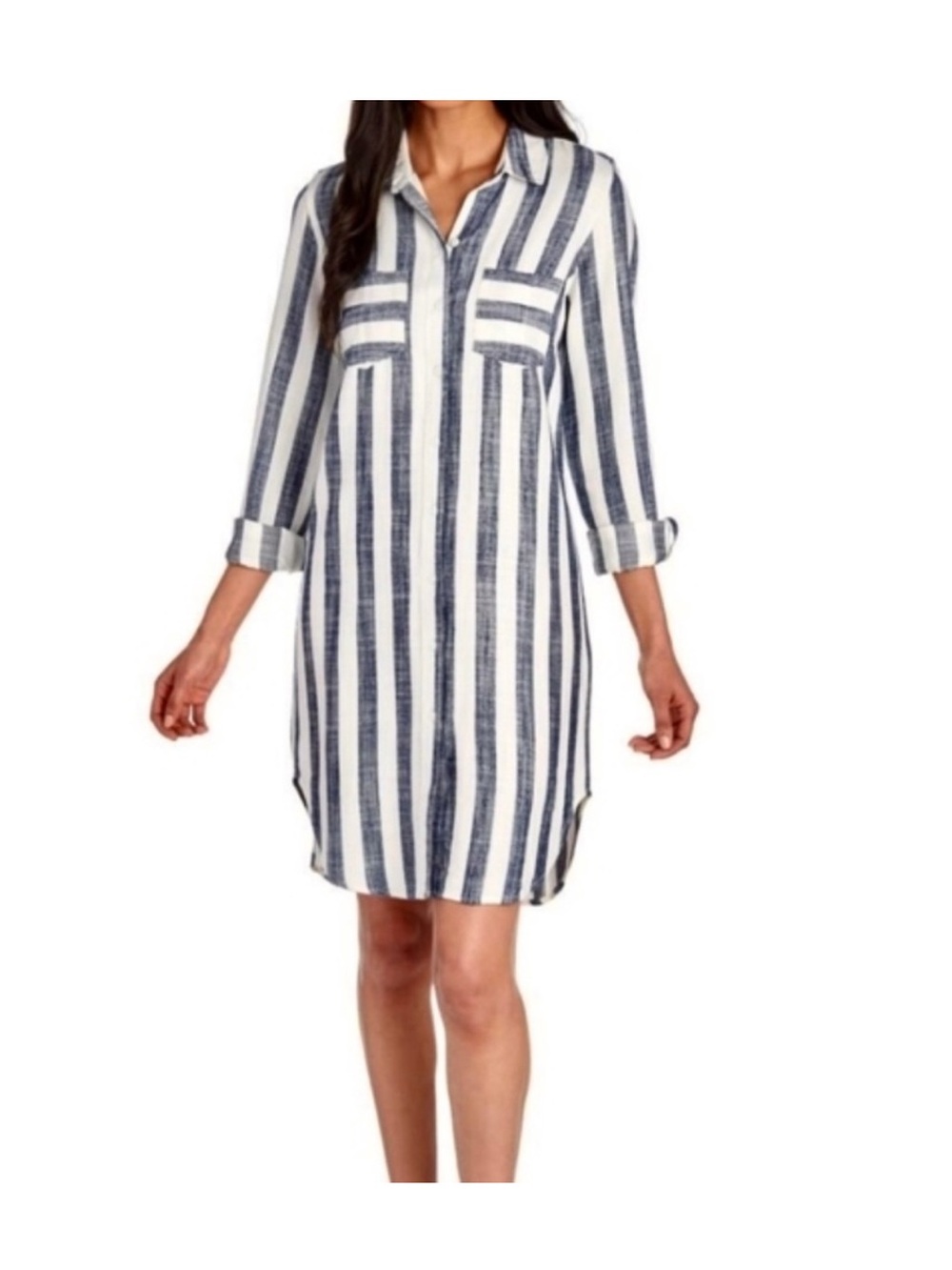 Hope & Harlow‎ Luna Striped High Low Shirt Dress Tunic Blue White Stripe Medium